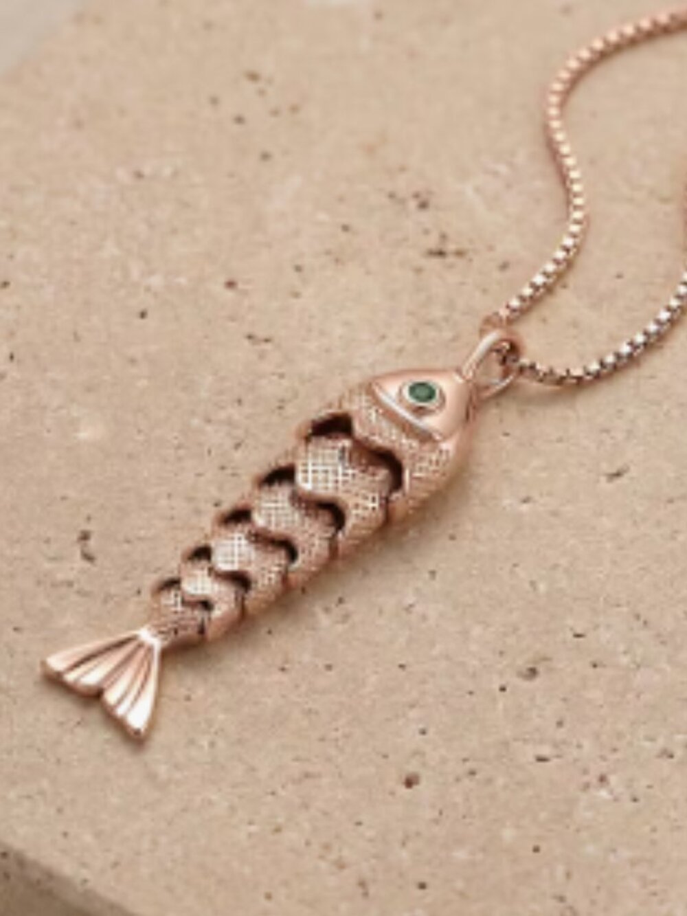 Simulated Pink Diamond Fish Necklace in Rosetone